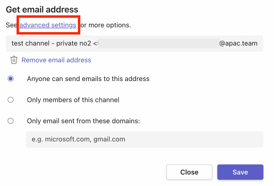 Remind private channel email, advanced settings