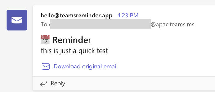 Set a test reminder in the private channel