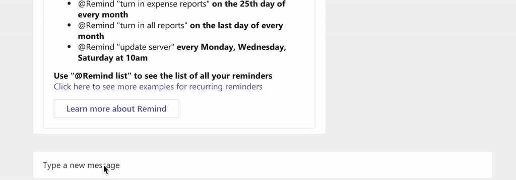 Set a typed reminder in a chat or channel